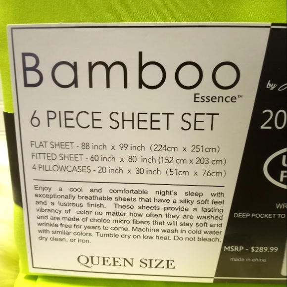 Bamboo Essence Queen Lime Green 6 Piece Sheet Set - Picture 6 of 10